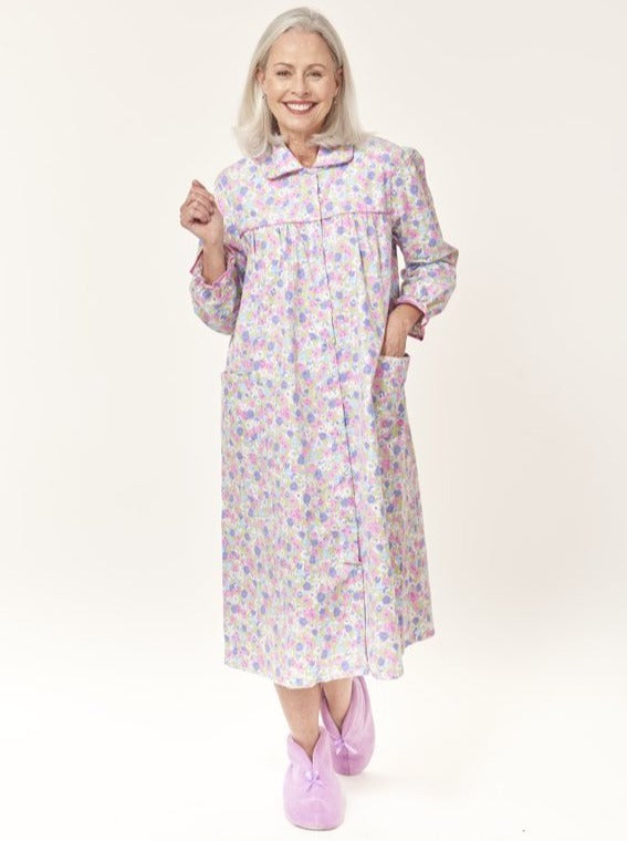Front Snap Flannel Nightgown with Pocket