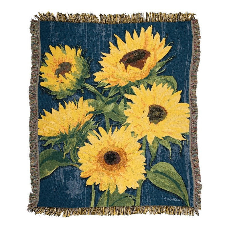 Blue Sunflower Tapestry Throw
