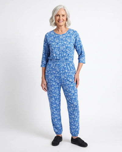 Carrie 3/4 Sleeve Floral Back-Zip Jumpsuit
