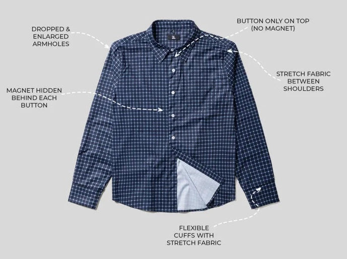 Magnetic Button-Down Shirt - 2X / Navy - Adaptive Magnetic Button-Down Shirt - 2X / Navy - Adaptive