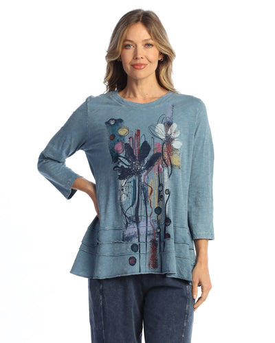 Mineral Wash Printed Ruffle Tunic