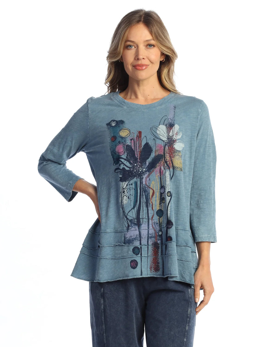 Mineral Wash Printed Ruffle Tunic