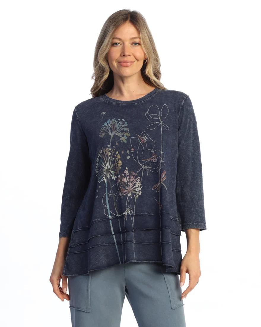 Mineral Wash Printed Ruffle Tunic