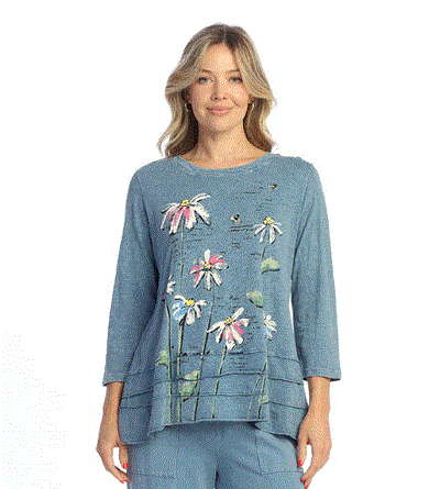 Mineral Wash Printed Ruffle Tunic