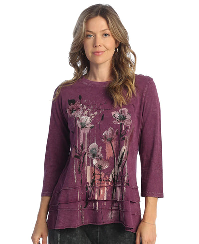 Mineral Wash Printed Ruffle Tunic