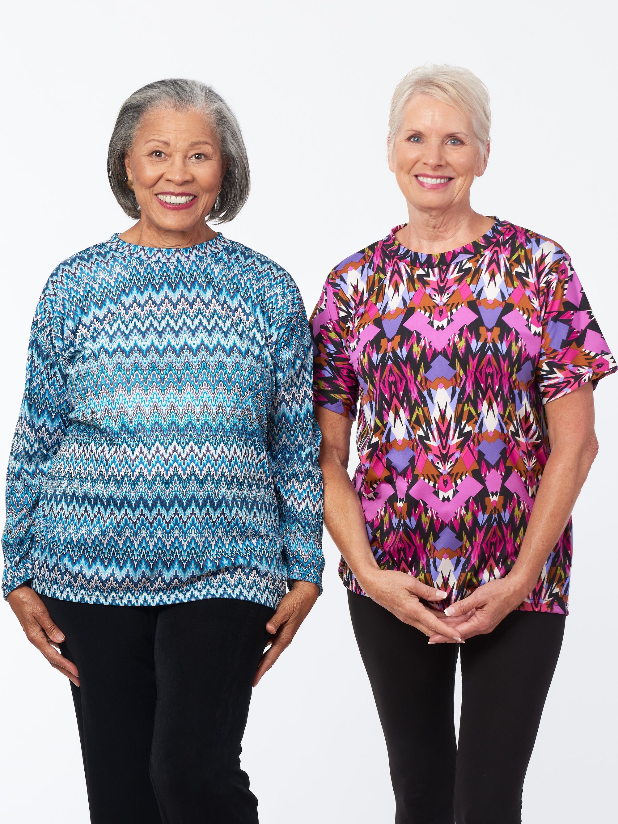 Adaptive tops. Back Snap blouses. Long Sleeve & Short Sleeve