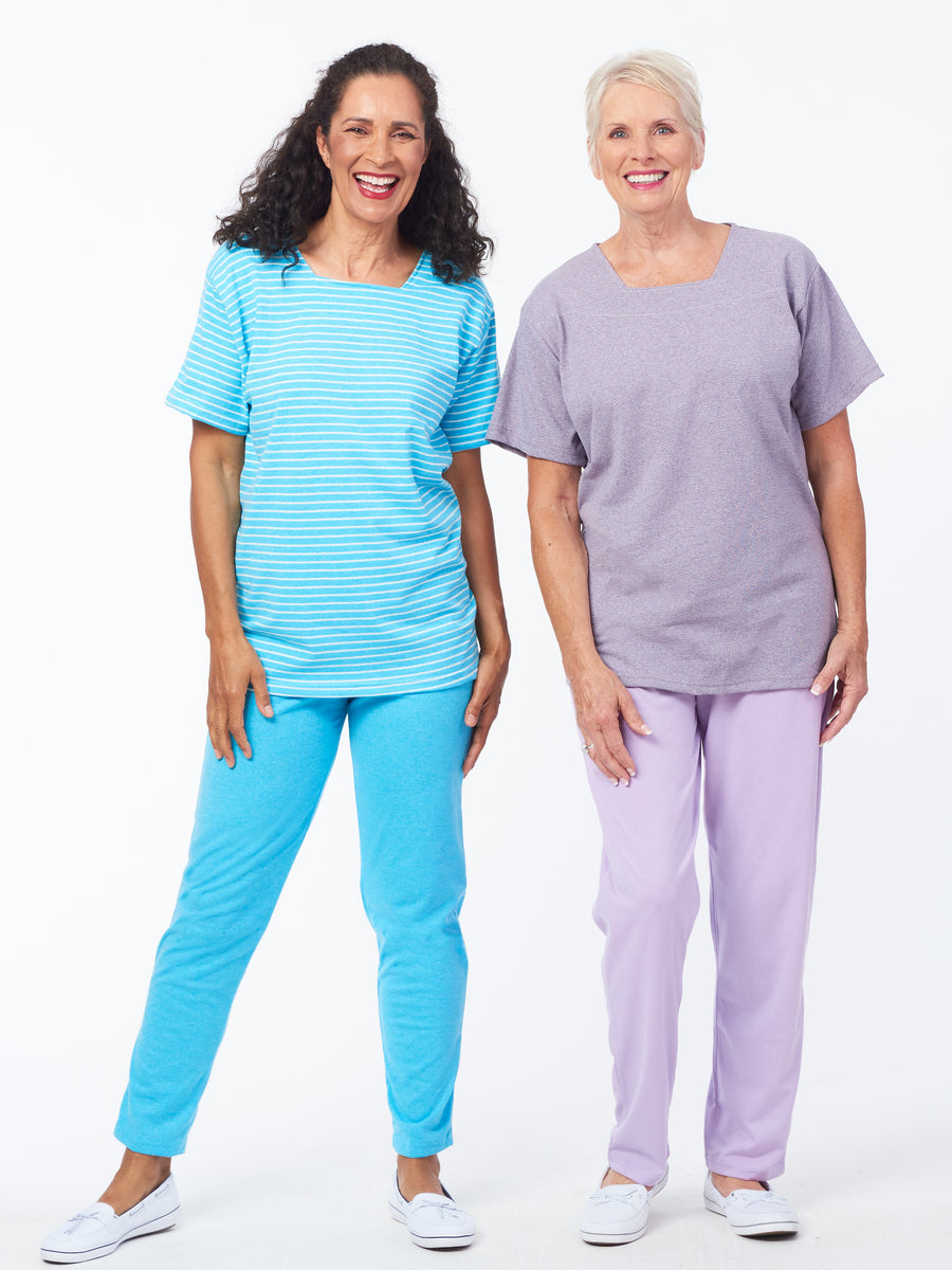 Short Sleeve Striped Square Neck Outfits. Knit.