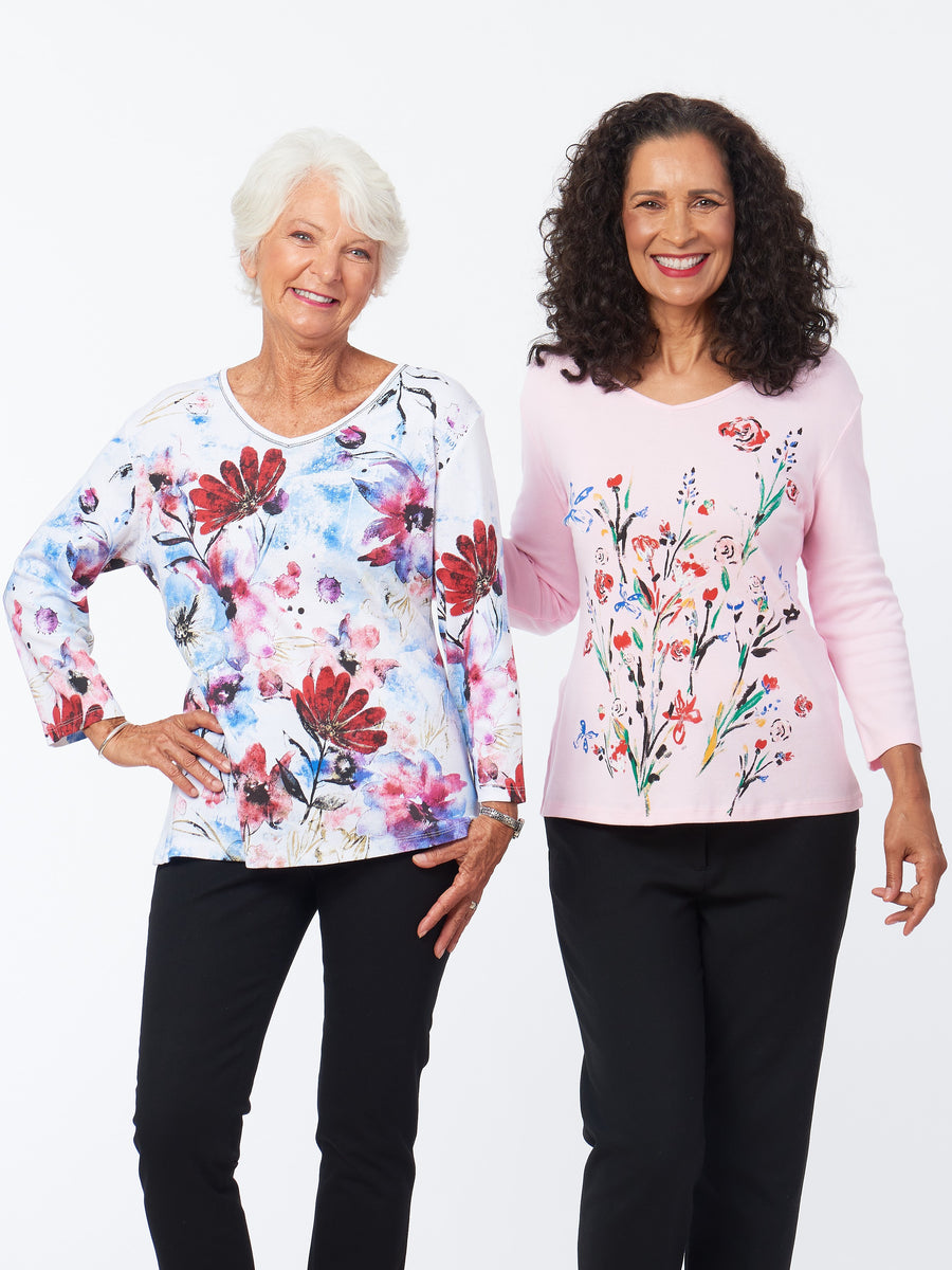 3/4 Sleeve Block Print Tops