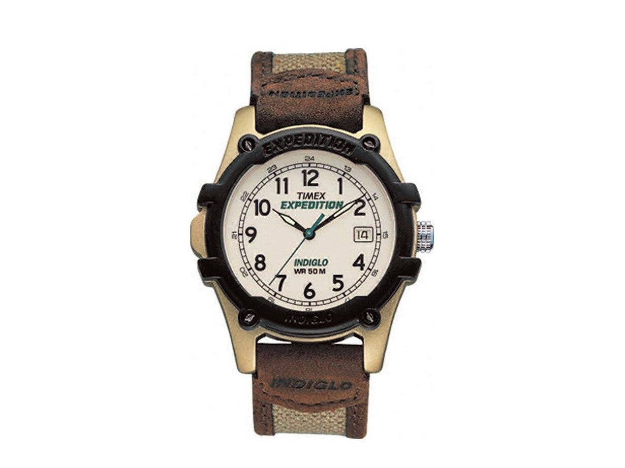 Men's leather band watch with indiglo
