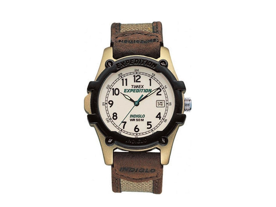 Men's leather band watch with indiglo