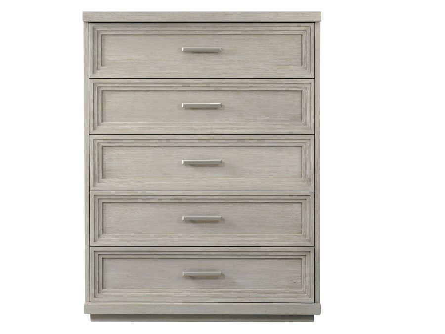 cascade five drawer dresser in light grey