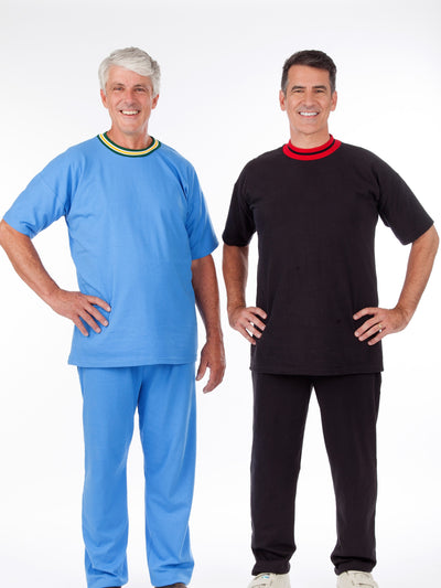 Men's outfit, elastic waist pants, solid color, short sleeve top