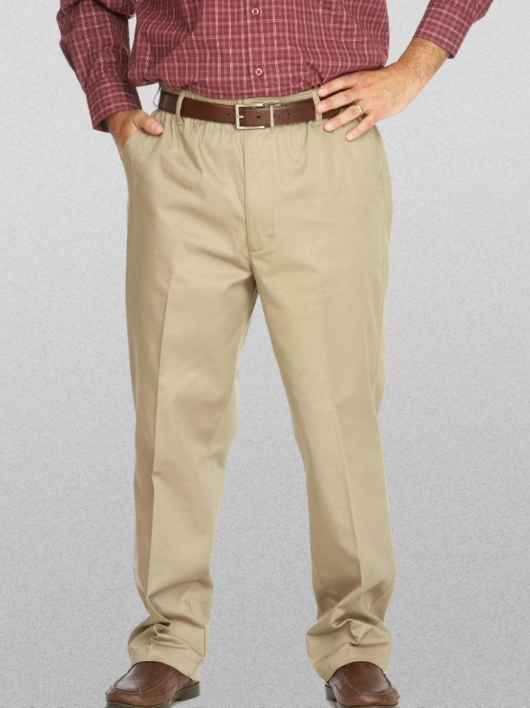 mens elastic waist dress pants Silverts SV50790-KAK-S Self Dressing Rugger Pant with Drawstring, Khaki Versatile Style Twill Pants- Elastic Waist -