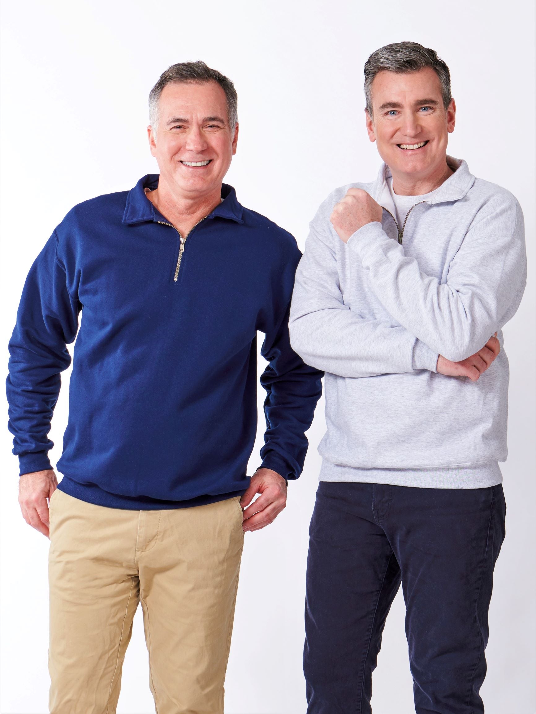 quarter zip sweatshirt in navy and grey