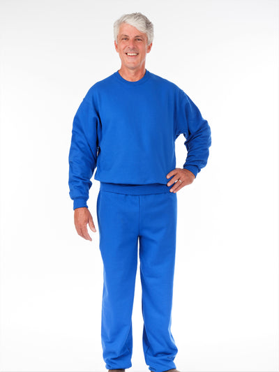 one-piece fleece jumpsuit, rear zipper, looks like two piece outfit