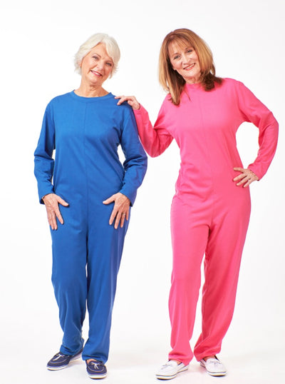 women's one piece jumpsuit, back zip jumpsuit for women. sleeper jumpsuit in blue and pink