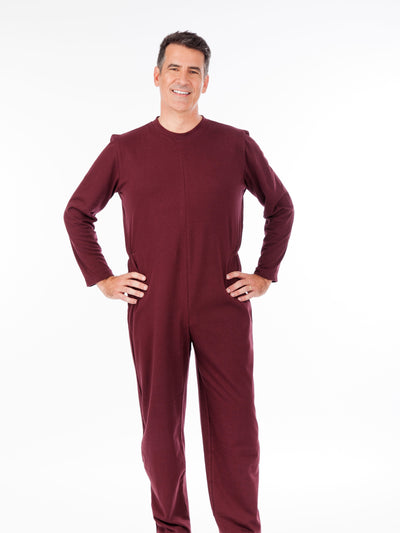 Men's soft knit adaptive jumpsuit, rear zipper, solid color