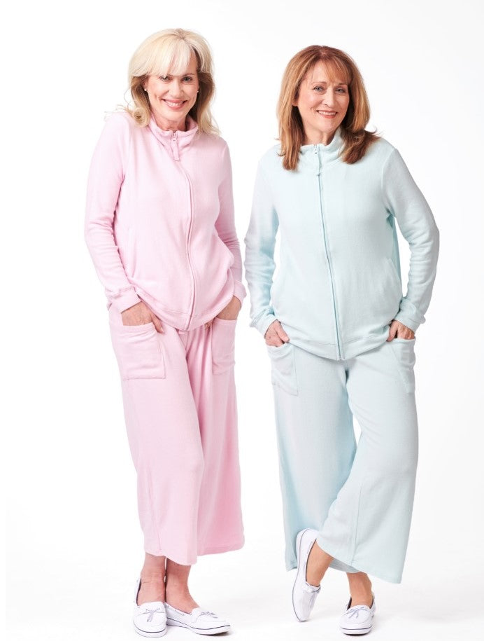 zipper long sleeve top with cropped pants, outfits or separates, women's zipper track suit