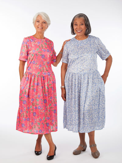 Drop Waist Dress- Short or Long Sleeve! - 2X / Long Sleeve - Adaptive - Back Snap Drop Waist Dress- Short or Long Sleeve! - 2X / Long Sleeve - Adaptive - Back Snap