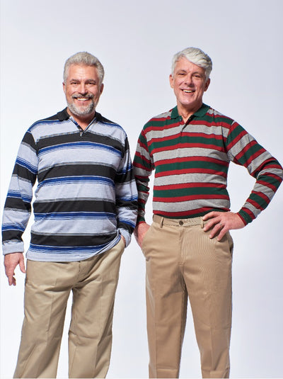 Men's Long Sleeve Striped Polo Shirts