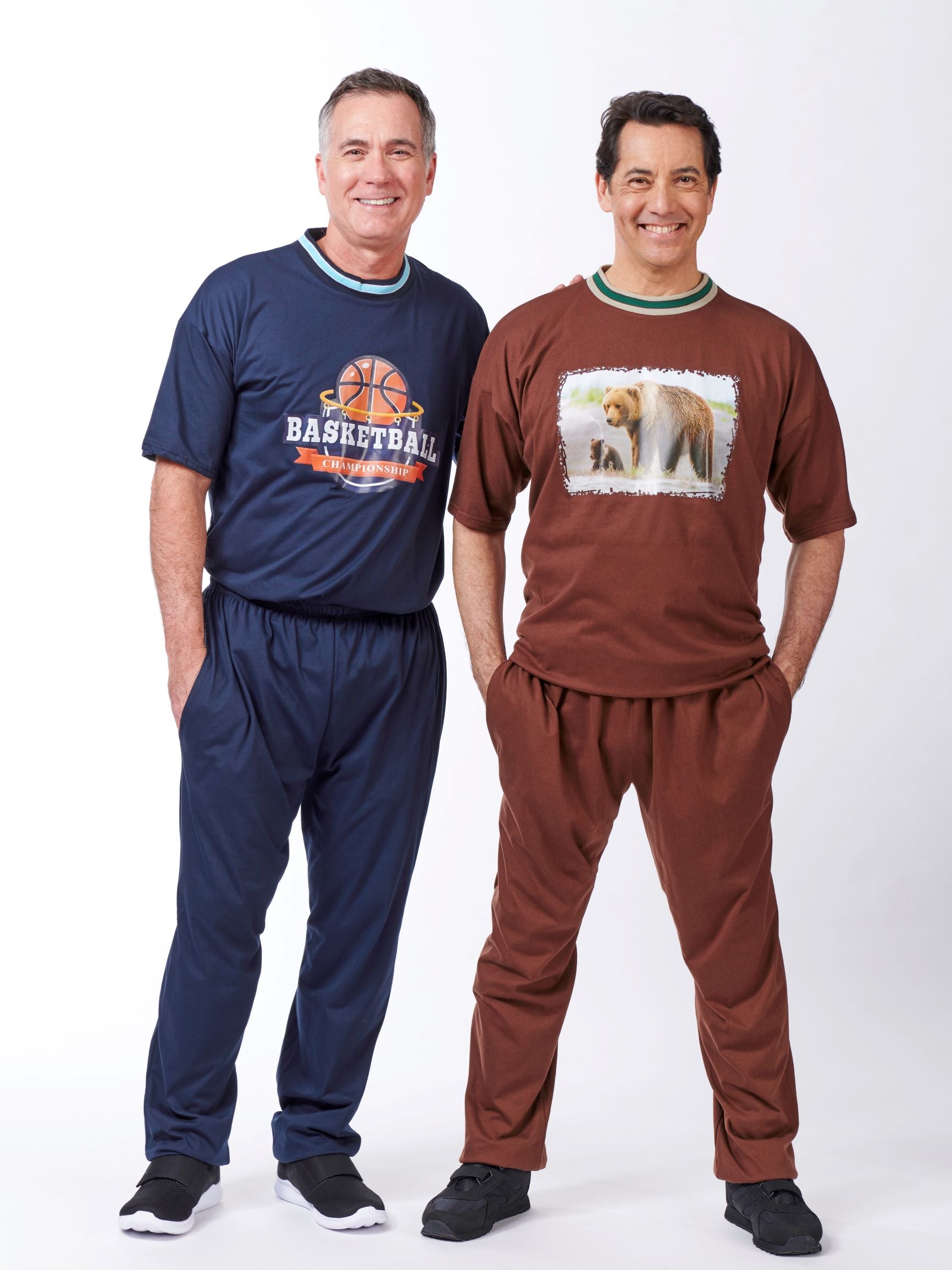 Men's short sleeve screen printed outfit with elastic waist pants