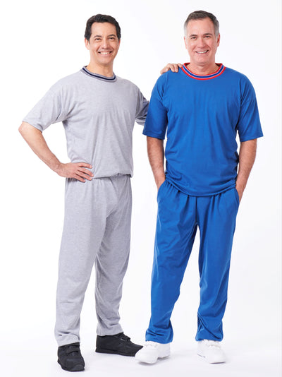 men's solid color short sleeve outfit with elastic waist pants