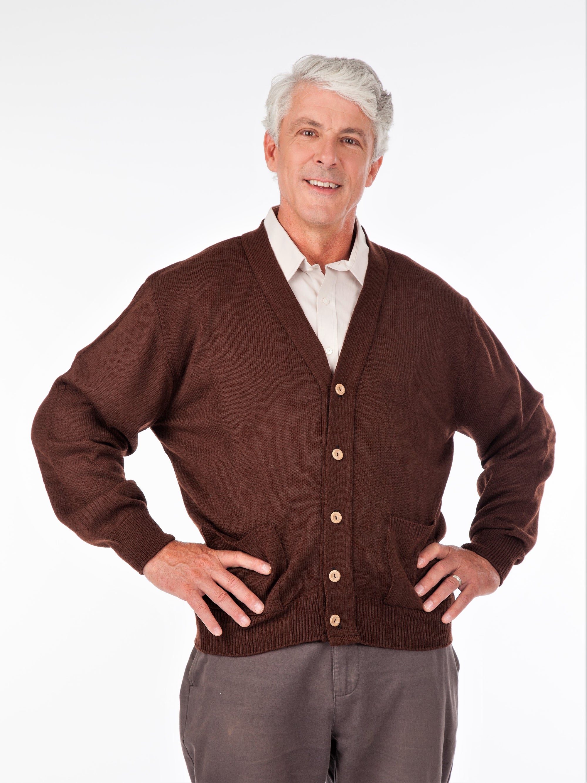 Senior Brown Cardigan Men's Cardigan Sweater - Main Image