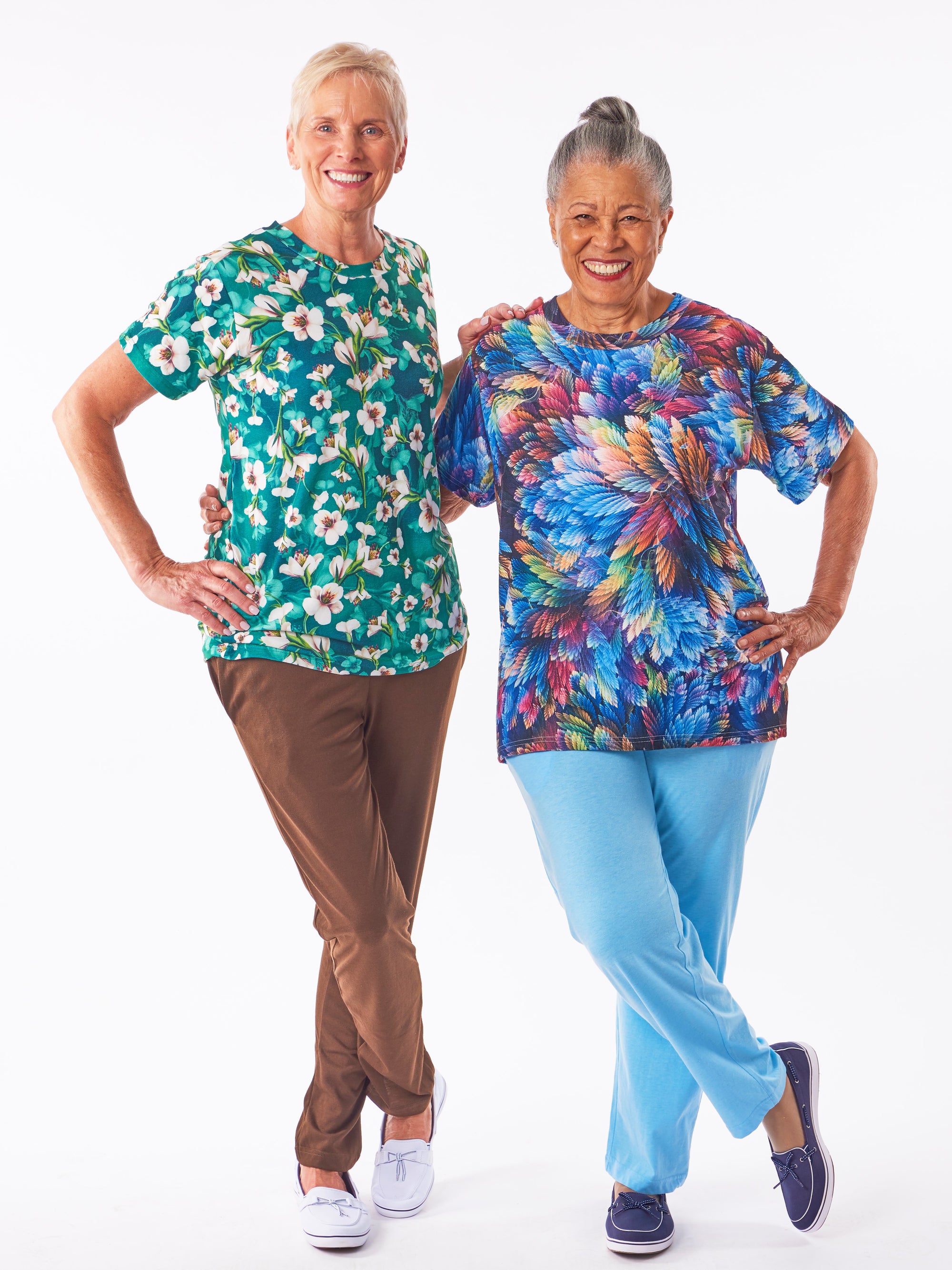 short sleeve printed knit set with elastic waist pants