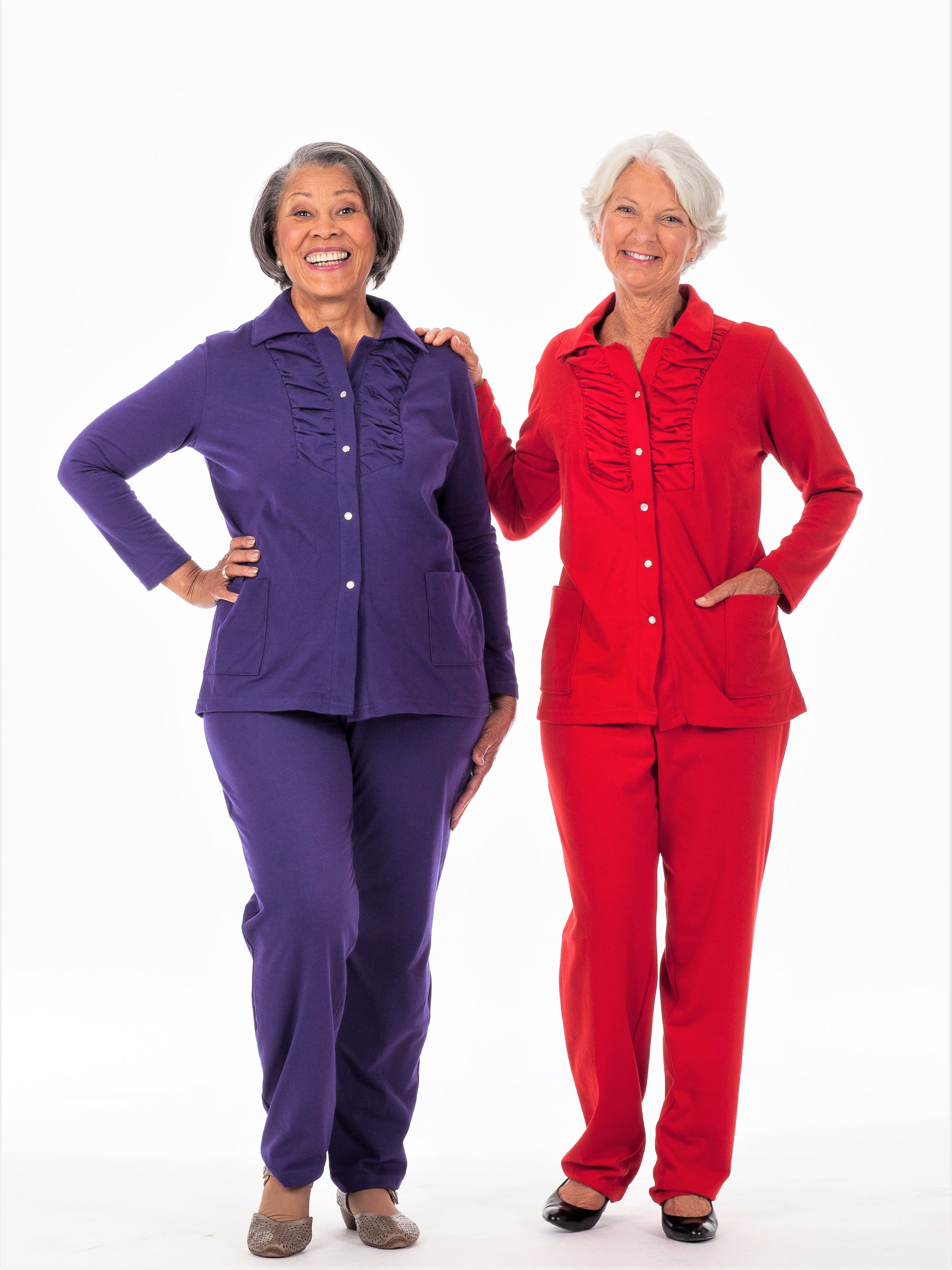 Front snap women's knit ruffle outfit