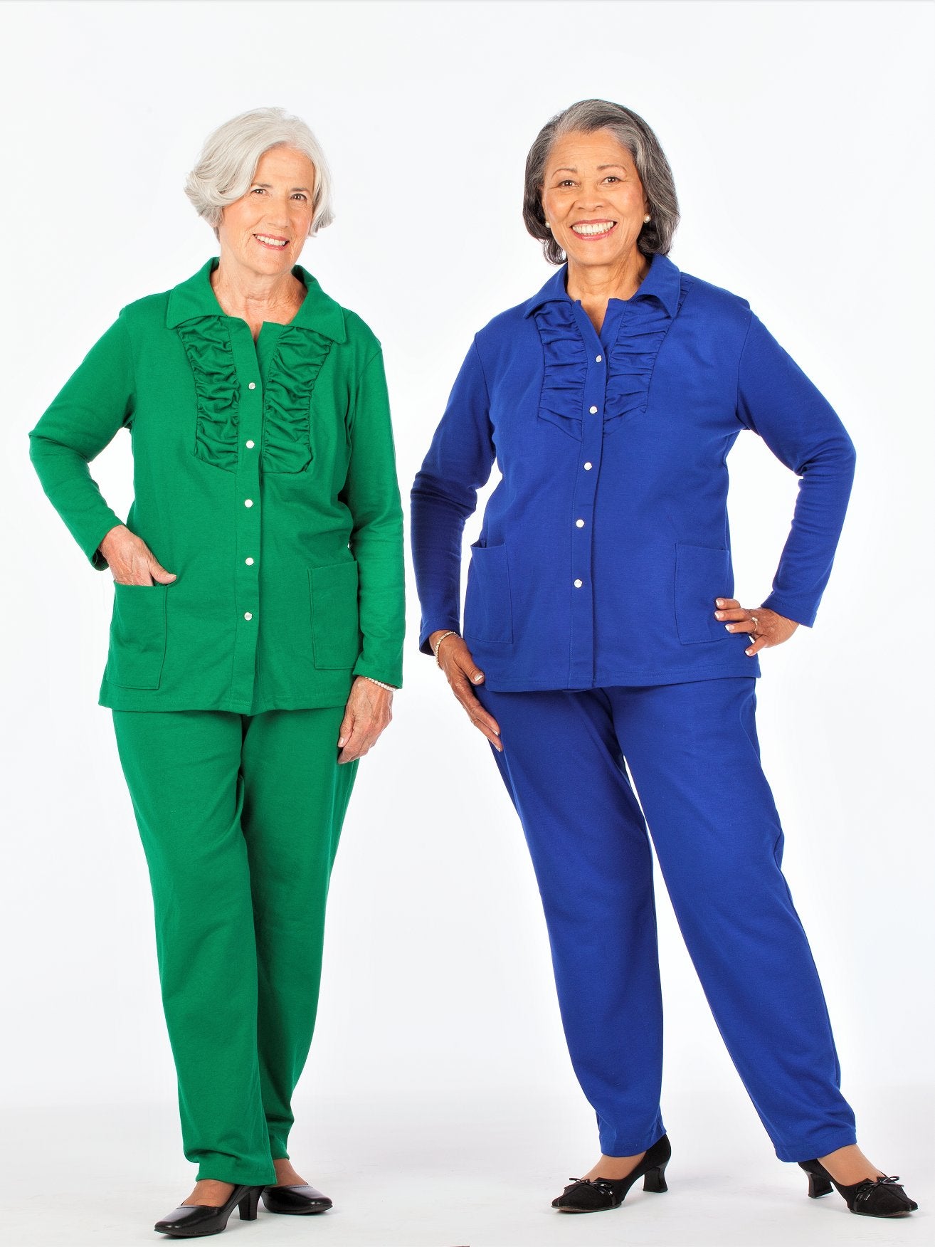 Front snap women's knit ruffle outfit