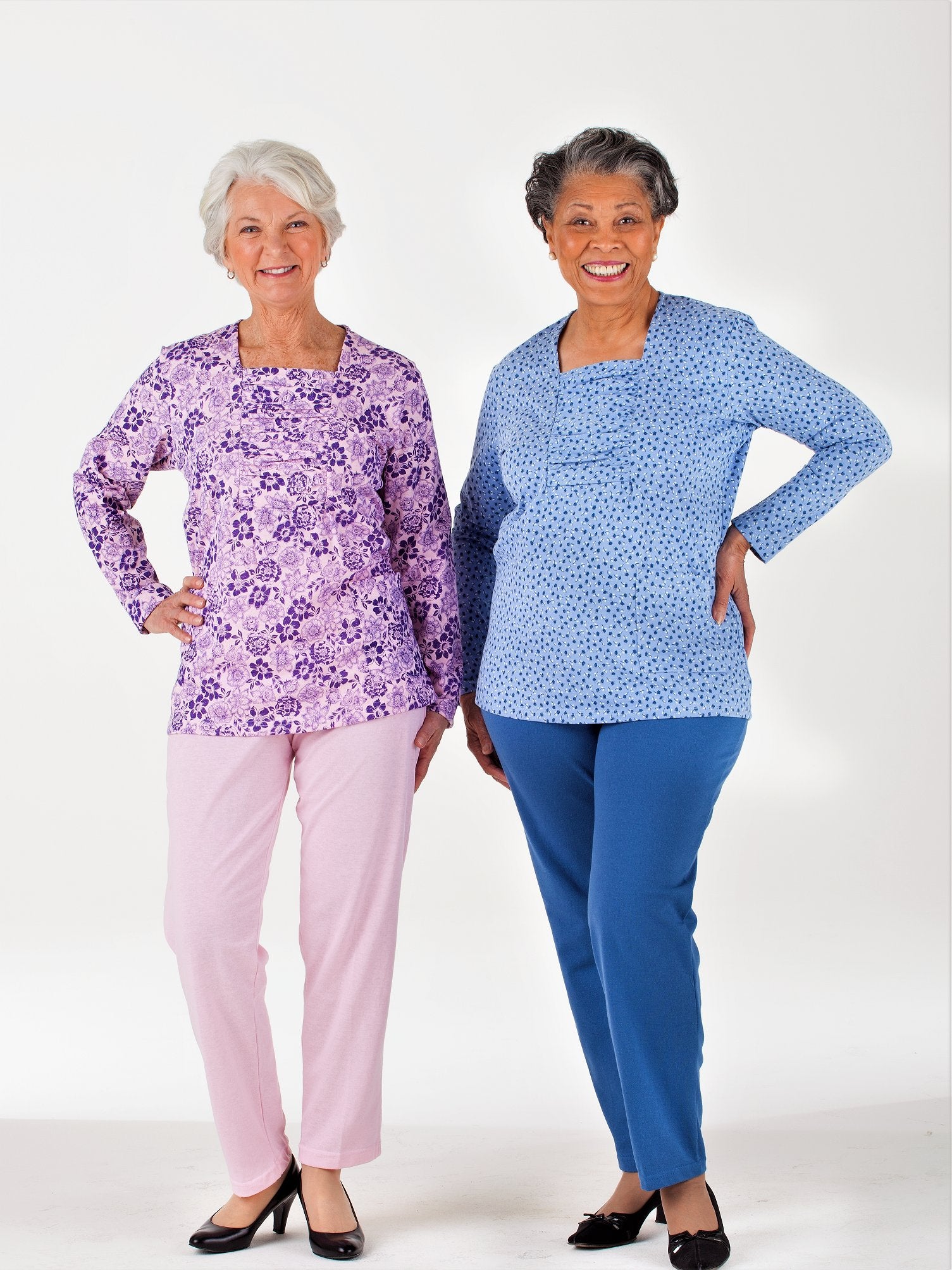 Long sleeve women's square neck rouching outfit with elastic waist pants