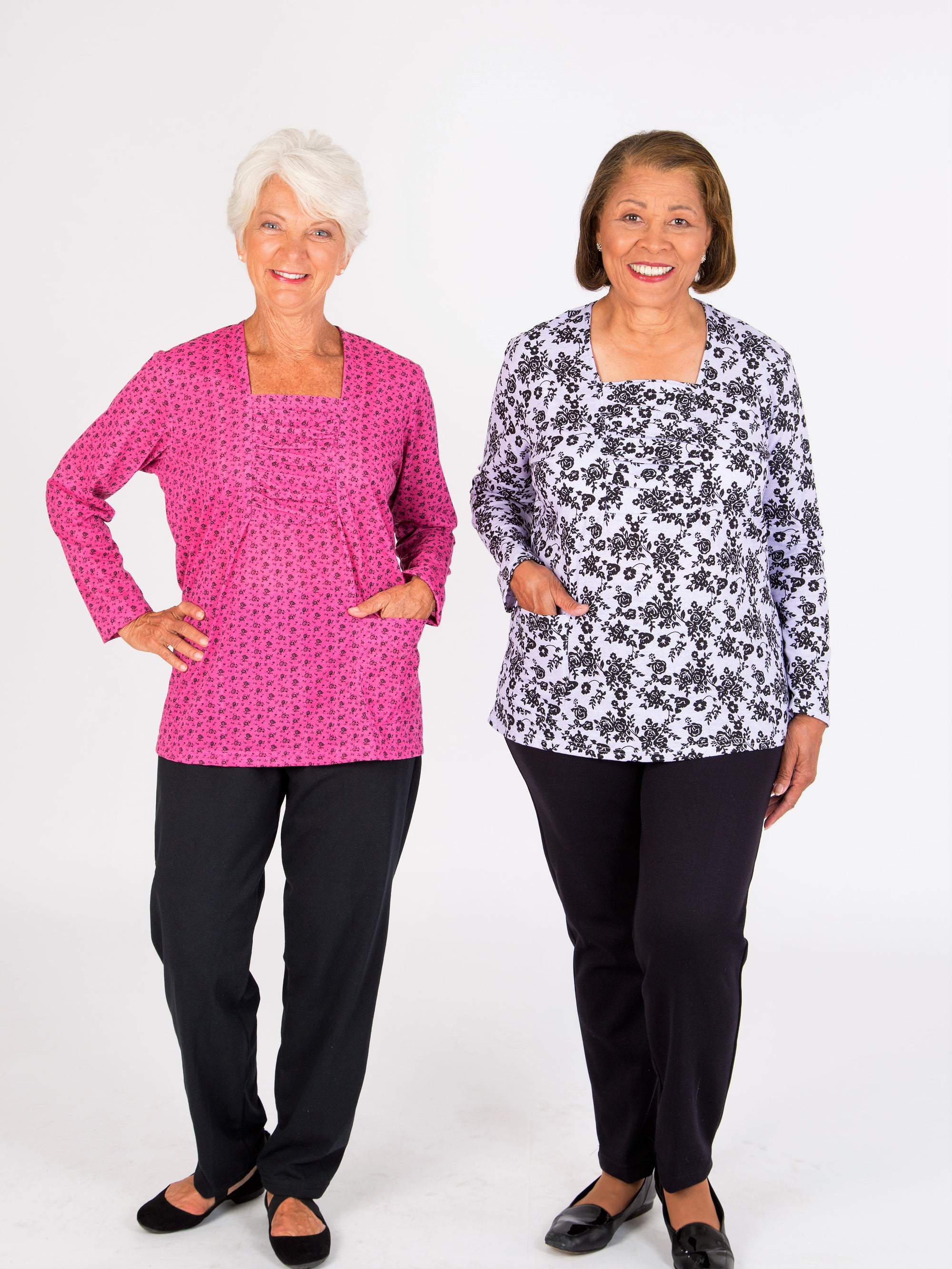 Long sleeve women's square neck rouching outfit with elastic waist pants