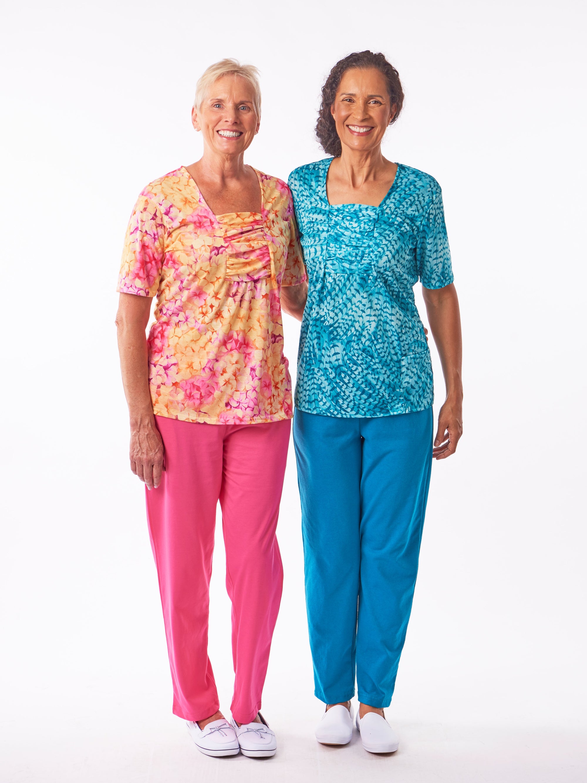 Short Sleeve Rouching outfits with square necks