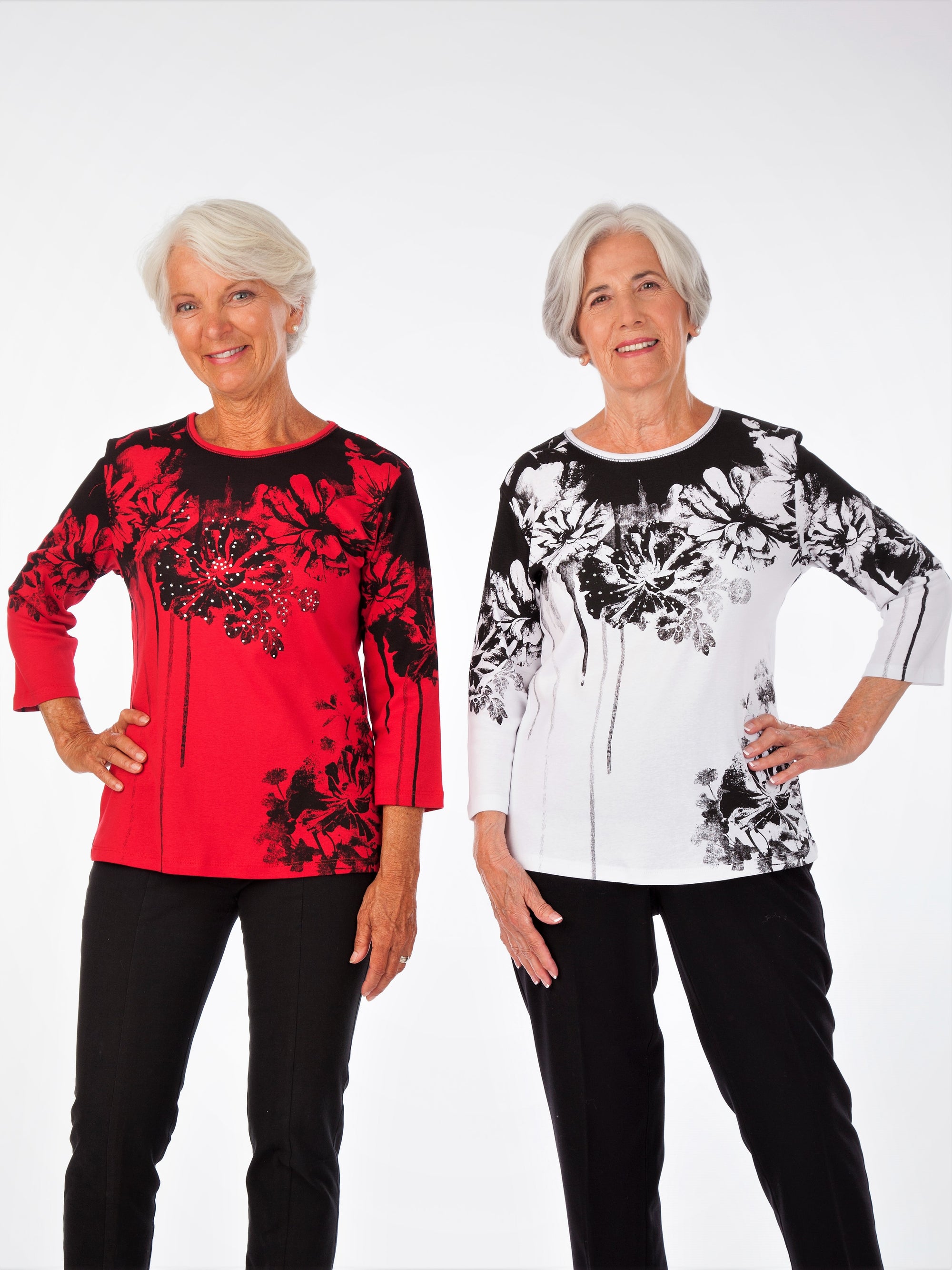 Floral colorblock 3/4 Sleeve women's tops