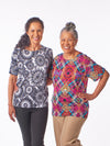ladies short sleeve scoop neck blouse, assorted prints, wrinkle resistant