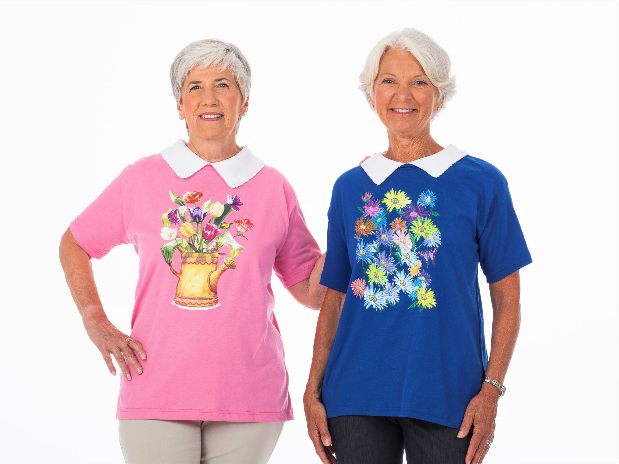 Women's back snap adaptive screen printed short sleeve tees