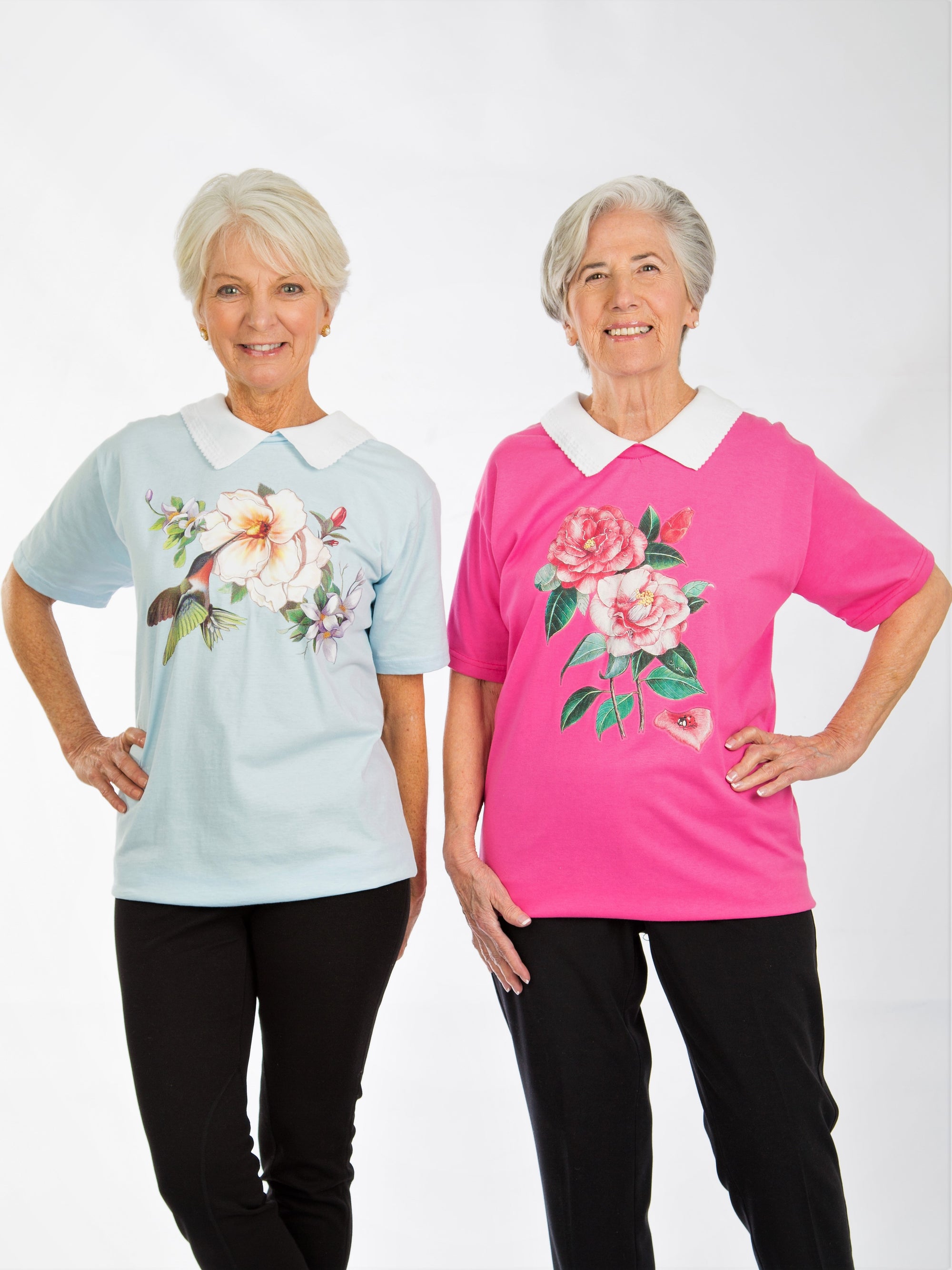 Women's back snap adaptive screen printed short sleeve tees