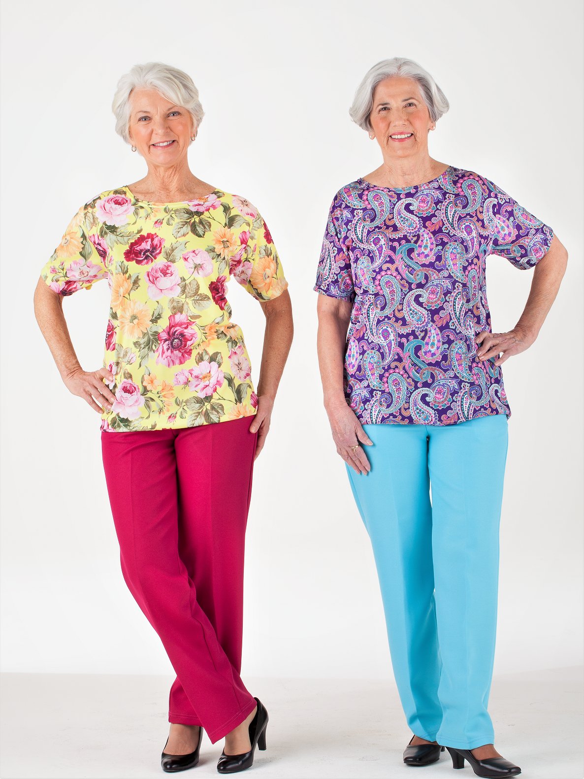 Long sleeve polyester scoop neck outfit with elastic waist pants