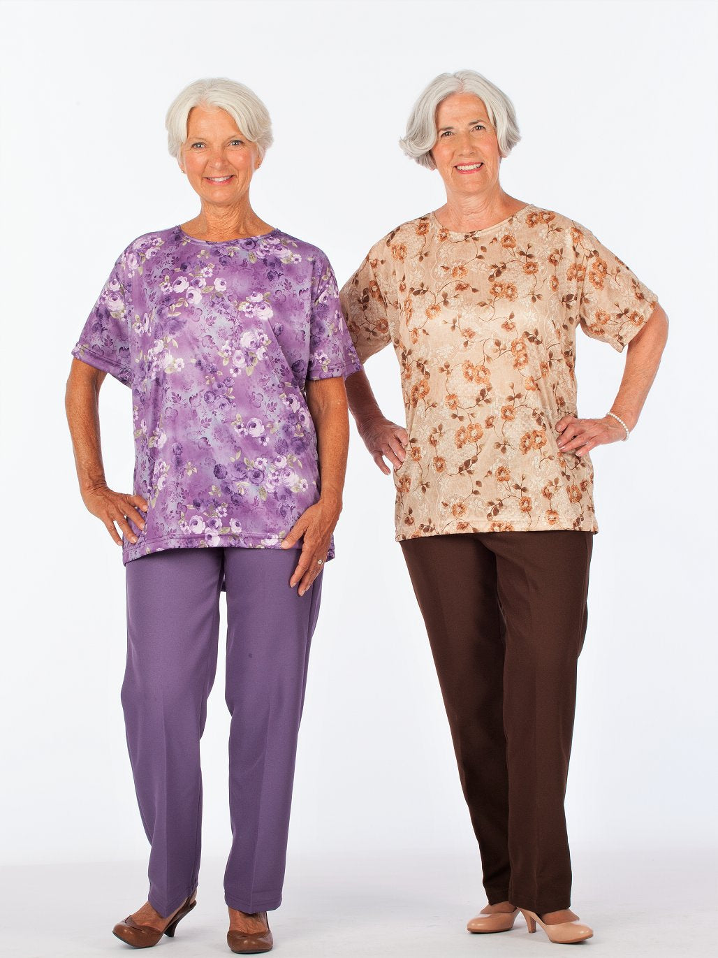 Women's scoop neck blouse outfit with elastic waist pants