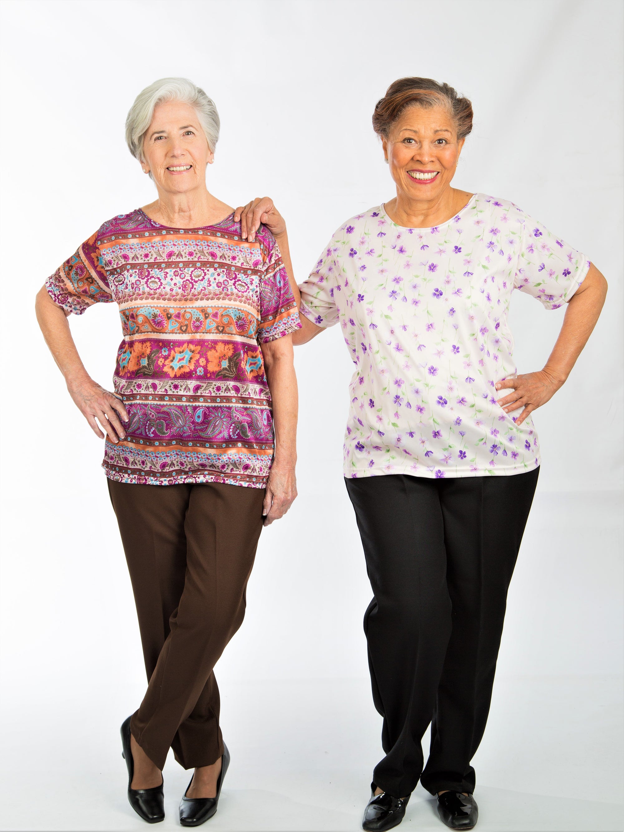 Women's scoop neck blouse outfit with elastic waist pants