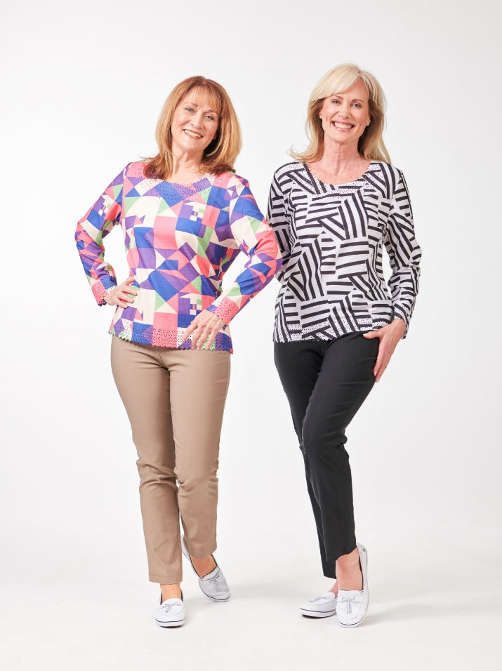 women's outfit, long sleeve tops with stretchy elastic waist pants